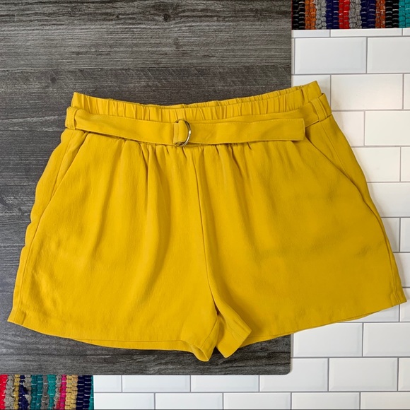 Zara Pants - Zara Mustard Yellow Flowy Belted Shorts